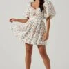 Serilda Cutout Puff Sleeve Floral Mini Dress -Sun Gaia Dresses Shop ACDR101649 REDMULTIFLORAL 1