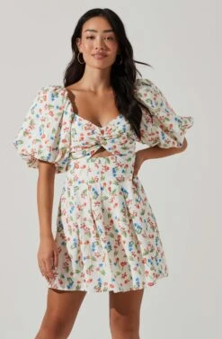 Serilda Cutout Puff Sleeve Floral Mini Dress -Sun Gaia Dresses Shop ACDR101649 REDMULTIFLORAL 2