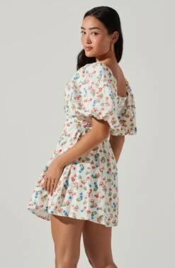 Serilda Cutout Puff Sleeve Floral Mini Dress -Sun Gaia Dresses Shop ACDR101649 REDMULTIFLORAL 3