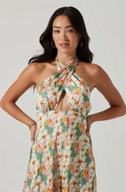 Giova Floral Halter Midi Dress -Sun Gaia Dresses Shop ACDR101659 GREENPINKFLORAL 3