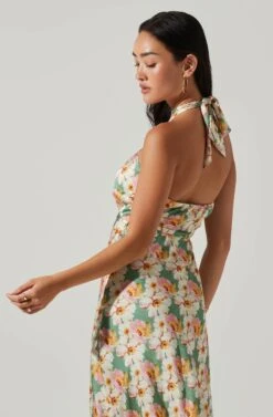 Giova Floral Halter Midi Dress -Sun Gaia Dresses Shop ACDR101659 GREENPINKFLORAL 4