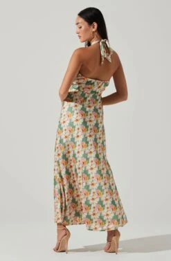 Giova Floral Halter Midi Dress -Sun Gaia Dresses Shop ACDR101659 GREENPINKFLORAL 5