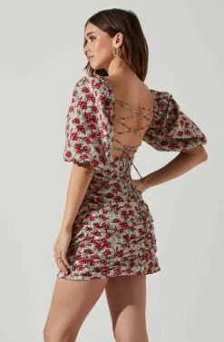 Verina Puff Sleeve Floral Mini Dress -Sun Gaia Dresses Shop ACDR101662 REDMULTIFLORAL 3