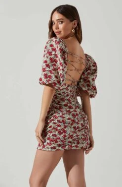 Verina Puff Sleeve Floral Mini Dress -Sun Gaia Dresses Shop ACDR101662 REDMULTIFLORAL 4