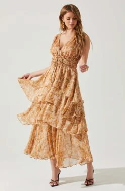 Kali Sleeveless Smocked Waist Floral Maxi Dress -Sun Gaia Dresses Shop ACDR101678 PINKORANGEFLORAL 2