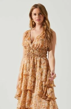 Kali Sleeveless Smocked Waist Floral Maxi Dress -Sun Gaia Dresses Shop ACDR101678 PINKORANGEFLORAL 3