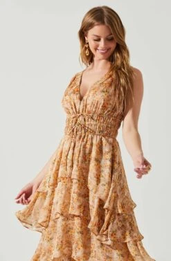 Kali Sleeveless Smocked Waist Floral Maxi Dress -Sun Gaia Dresses Shop ACDR101678 PINKORANGEFLORAL 4