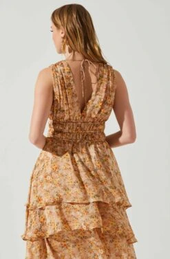 Kali Sleeveless Smocked Waist Floral Maxi Dress -Sun Gaia Dresses Shop ACDR101678 PINKORANGEFLORAL 5