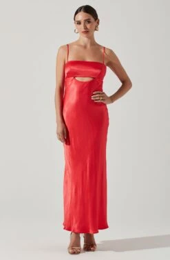 Bellerose Satin Cutout Midi Dress -Sun Gaia Dresses Shop ACDR101684 CORAL 2