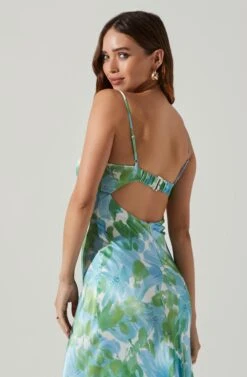 Bellerose Satin Floral Cutout Midi Dress -Sun Gaia Dresses Shop ACDR101684 GREENBLUEFLORAL 3 e5fa0a52 9e9e 4351 a4e7 99a02ecacc4e