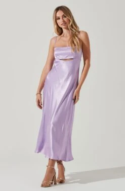 Bellerose Satin Cutout Midi Dress -Sun Gaia Dresses Shop ACDR101684 LAVENDER 2