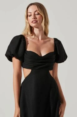 Winley Puff Sleeve Cutout Midi Dress -Sun Gaia Dresses Shop ACDR101685 BLACK 2