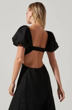 Winley Puff Sleeve Cutout Midi Dress -Sun Gaia Dresses Shop ACDR101685 BLACK 3