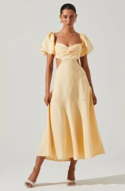 Winley Puff Sleeve Cutout Midi Dress -Sun Gaia Dresses Shop ACDR101685 LEMON 1