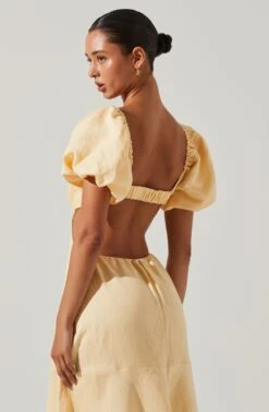 Winley Puff Sleeve Cutout Midi Dress -Sun Gaia Dresses Shop ACDR101685 LEMON 4