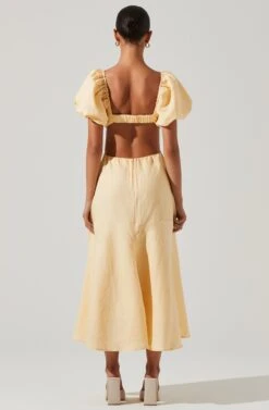 Winley Puff Sleeve Cutout Midi Dress -Sun Gaia Dresses Shop ACDR101685 LEMON 5