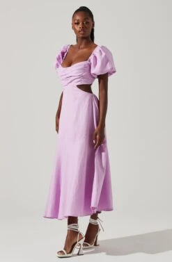 Winley Puff Sleeve Cutout Midi Dress -Sun Gaia Dresses Shop ACDR101685 LILAC 1