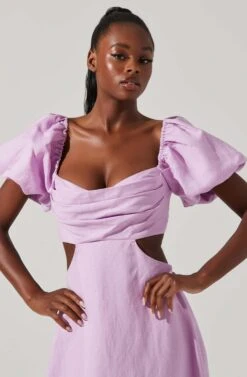 Winley Puff Sleeve Cutout Midi Dress -Sun Gaia Dresses Shop ACDR101685 LILAC 2