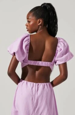 Winley Puff Sleeve Cutout Midi Dress -Sun Gaia Dresses Shop ACDR101685 LILAC 3