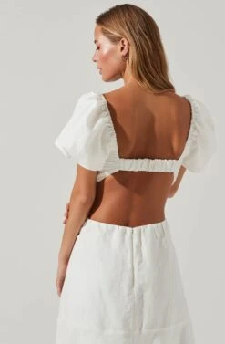 Winley Puff Sleeve Cutout Midi Dress -Sun Gaia Dresses Shop ACDR101685 OFFWHITE 4