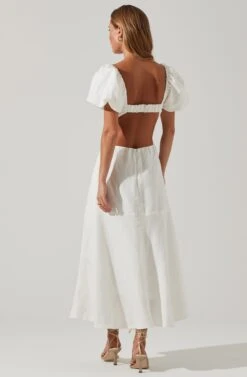 Winley Puff Sleeve Cutout Midi Dress -Sun Gaia Dresses Shop ACDR101685 OFFWHITE 5