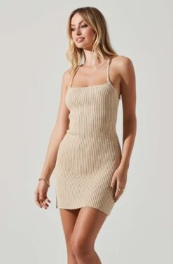 Amorina Ribbed Knit Mini Dress 10 Amorina Ribbed Knit Mini Dress -Sun Gaia Dresses Shop ACDR101688 NATURAL 3