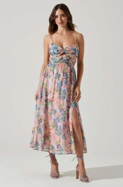 Emine Floral Bust Cutout Midi Dress -Sun Gaia Dresses Shop ACDR101689 PINKBLUEFLORAL 2