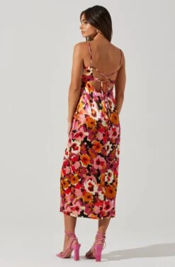 Chelsi Floral Satin Midi Dress -Sun Gaia Dresses Shop ACDR101707 REDFLORAL 4