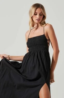 Stasia Smocked Midi Dress -Sun Gaia Dresses Shop ACDR101720 BLACK 3