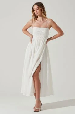 Stasia Smocked Midi Dress -Sun Gaia Dresses Shop ACDR101720 WHITE 2