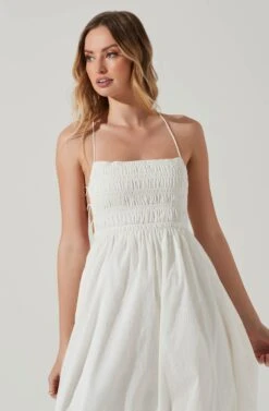 Stasia Smocked Midi Dress -Sun Gaia Dresses Shop ACDR101720 WHITE 3