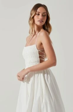 Stasia Smocked Midi Dress -Sun Gaia Dresses Shop ACDR101720 WHITE 4
