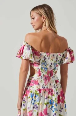 Liliosa Floral Off Shoulder Midi Dress -Sun Gaia Dresses Shop ACDR101726 PINKMULTI 2602