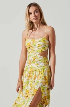 Kalina Floral Pleated Bust Midi Dress -Sun Gaia Dresses Shop ACDR101728 YELLOWFLORAL 4