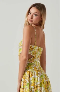 Kalina Floral Pleated Bust Midi Dress -Sun Gaia Dresses Shop ACDR101728 YELLOWFLORAL 5