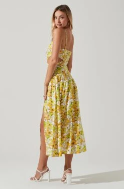 Kalina Floral Pleated Bust Midi Dress -Sun Gaia Dresses Shop ACDR101728 YELLOWFLORAL 6