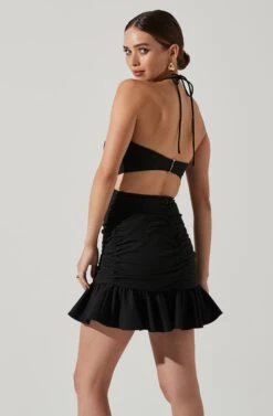 Ariane Pleated Halter Mini Dress -Sun Gaia Dresses Shop ACDR101760 BLACK 3