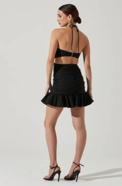 Ariane Pleated Halter Mini Dress -Sun Gaia Dresses Shop ACDR101760 BLACK 4