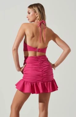 Ariane Pleated Halter Mini Dress -Sun Gaia Dresses Shop ACDR101760 PINK 3