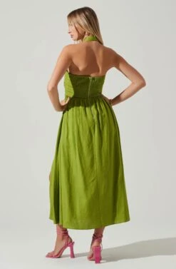 Zaria Pleated Halter Midi Dress -Sun Gaia Dresses Shop ACDR101778 AVOCADO 5