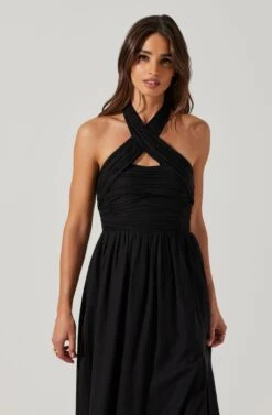 Zaria Pleated Halter Midi Dress -Sun Gaia Dresses Shop ACDR101778 BLACK 3