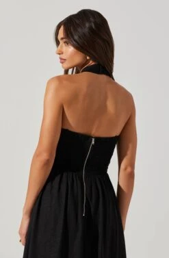 Zaria Pleated Halter Midi Dress -Sun Gaia Dresses Shop ACDR101778 BLACK 4