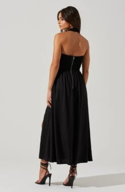 Zaria Pleated Halter Midi Dress -Sun Gaia Dresses Shop ACDR101778 BLACK 5