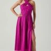 Zaria Pleated Halter Midi Dress 1 Zaria Pleated Halter Midi Dress -Sun Gaia Dresses Shop ACDR101778 FUCHSIA 1