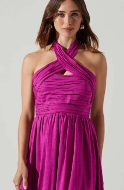 Zaria Pleated Halter Midi Dress -Sun Gaia Dresses Shop ACDR101778 FUCHSIA 3