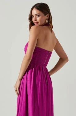 Zaria Pleated Halter Midi Dress -Sun Gaia Dresses Shop ACDR101778 FUCHSIA 4