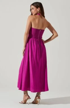 Zaria Pleated Halter Midi Dress -Sun Gaia Dresses Shop ACDR101778 FUCHSIA 5