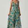 Loralee Pleated Floral Maxi Dress -Sun Gaia Dresses Shop ACDR101790 GREENFLORAL 1