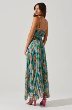 Loralee Pleated Floral Maxi Dress -Sun Gaia Dresses Shop ACDR101790 GREENFLORAL 4