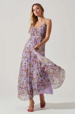 Loralee Pleated Floral Maxi Dress -Sun Gaia Dresses Shop ACDR101790 PURPLEFLORAL 1